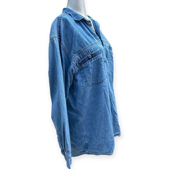 Levis Vintage Blue Denim Embroidered Button Down Long Sleeve Shirt - Picture 5 of 12